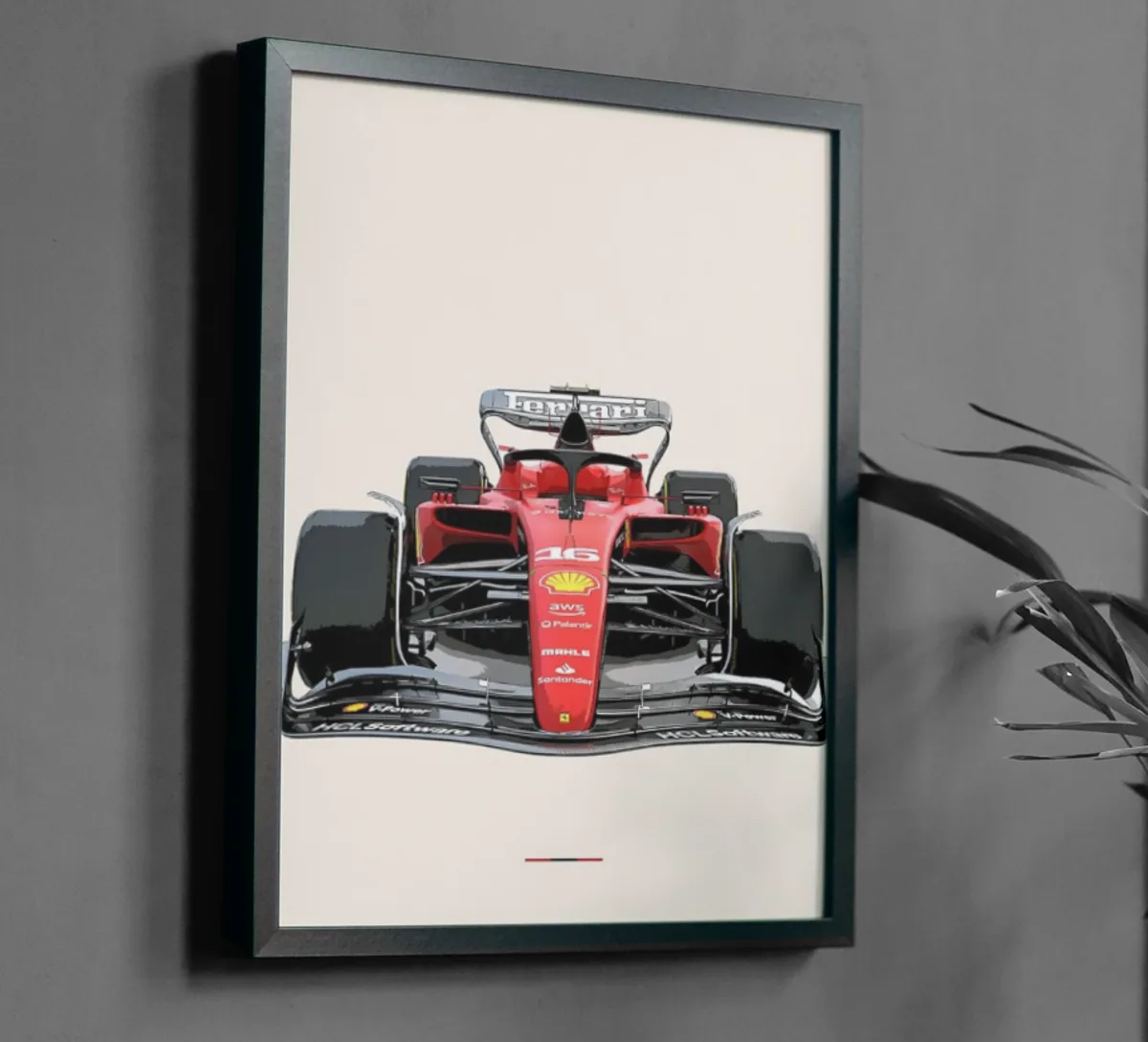 Car wall art of a F1 Ferrari racing car.