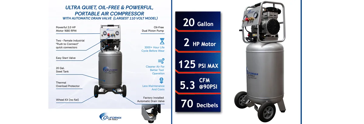 Amazon product card for Premium Tier - California Air Tools 20‑Gal 1.0 HP Ultra Quiet