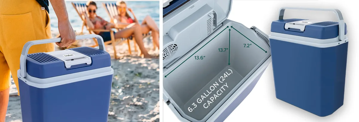 Amazon product card for Reduce the amount of ice or ice packs with this powered cooler.