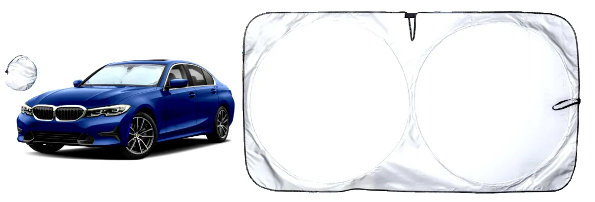Amazon product card for Keep your car interior cool and protected with this reflective, foldable sun shade.