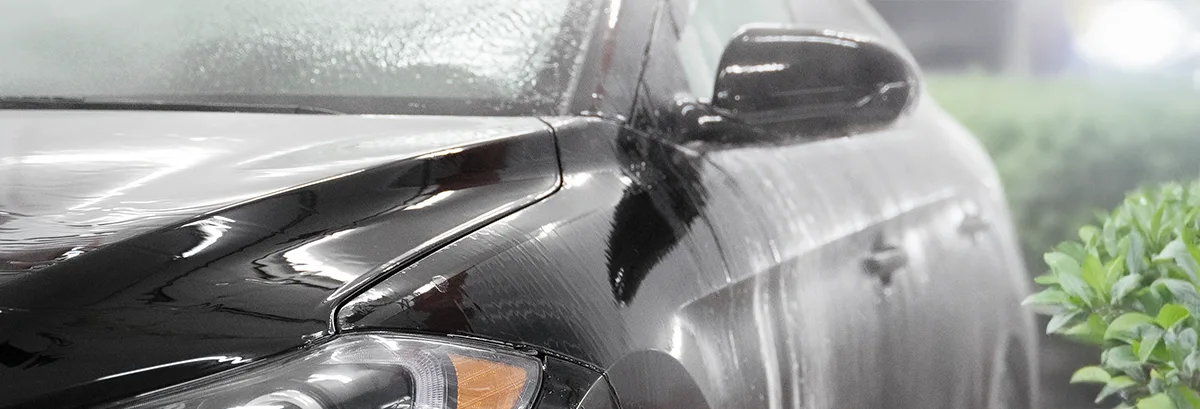 Rinsing car after clay bar treatment on white background