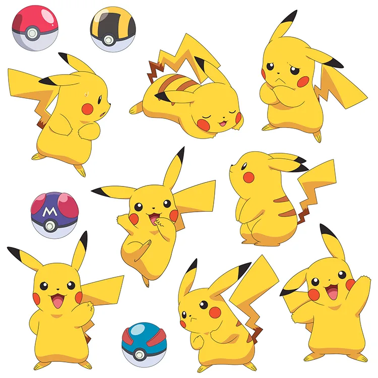Pikachu Peel and Stick Decals on white background