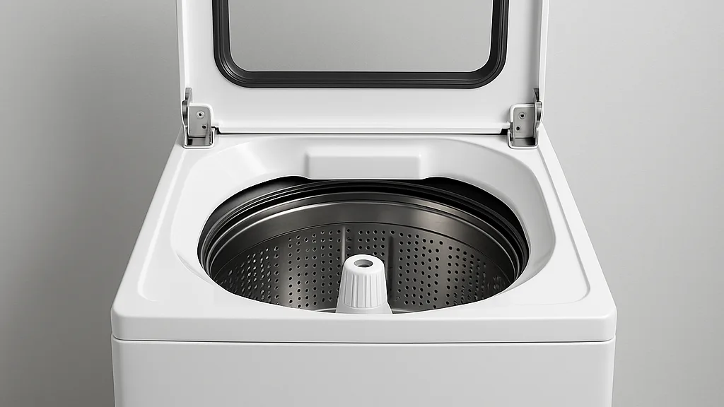 Washing machine cleaning step for microfiber towels on white background