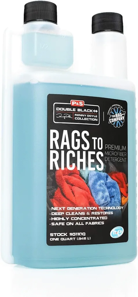 Amazon product card for P&S Rags to Riches Microfiber Detergent