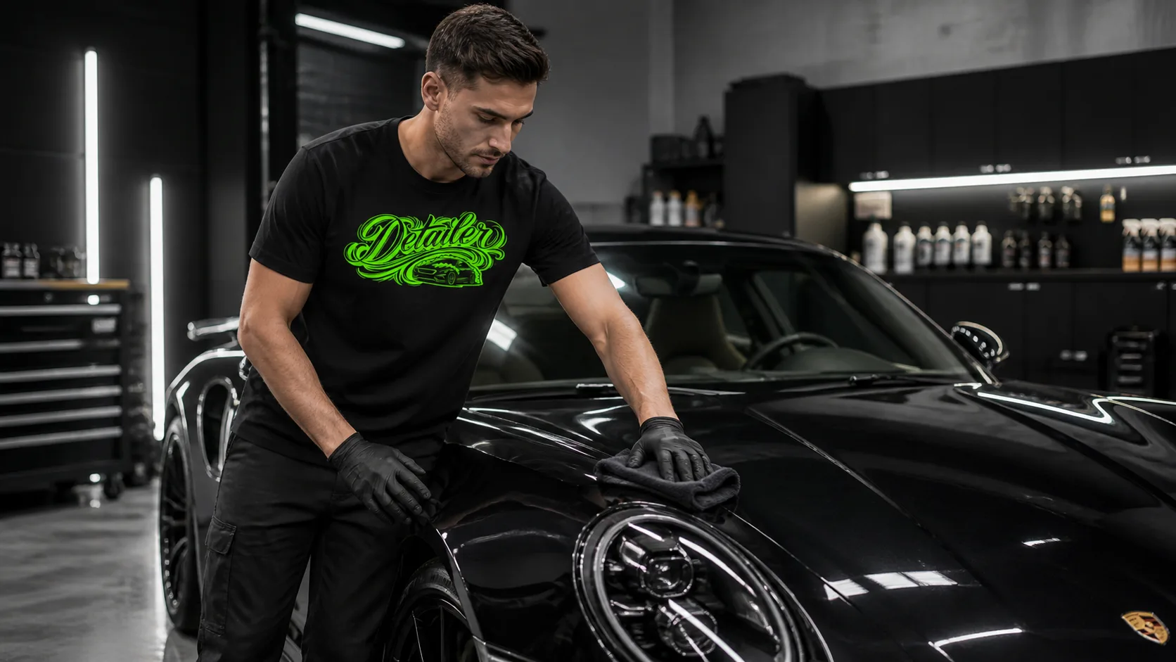 Detailer Tattoo Script Graphic Tee - Auto Detailer Shirt Designs - Image 4