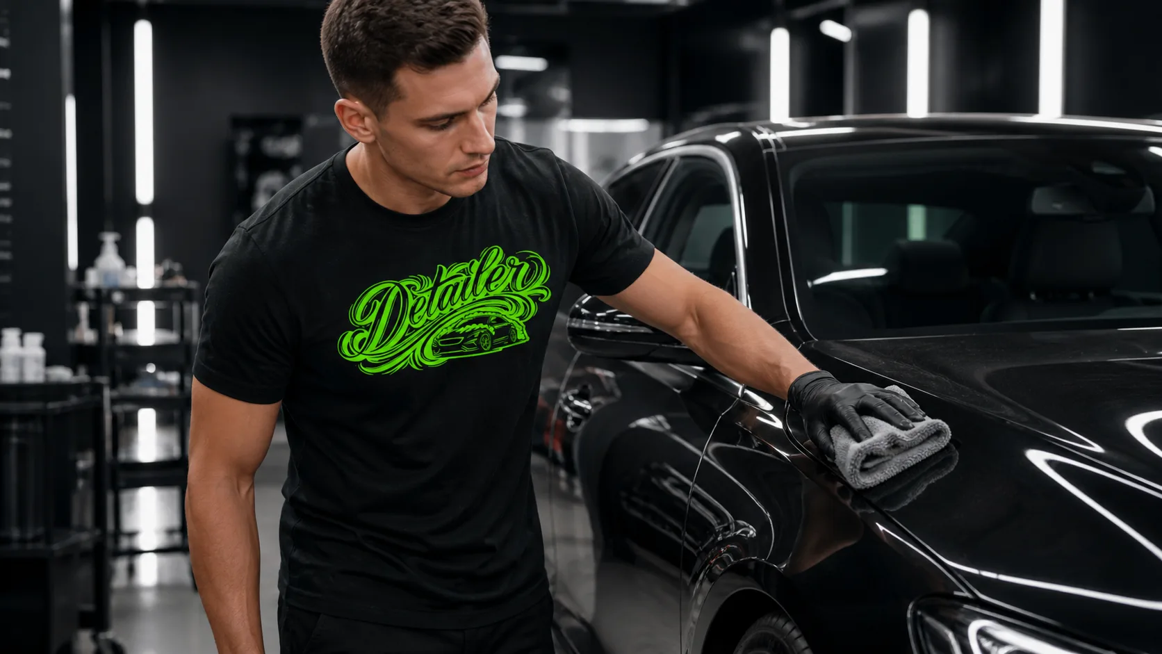 Detailer Tattoo Script Graphic Tee - Auto Detailer Shirt Designs - Image 6