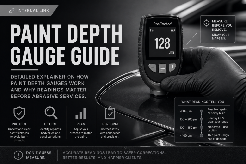 Paint depth gauge guide for determining the depth of the car's paint.