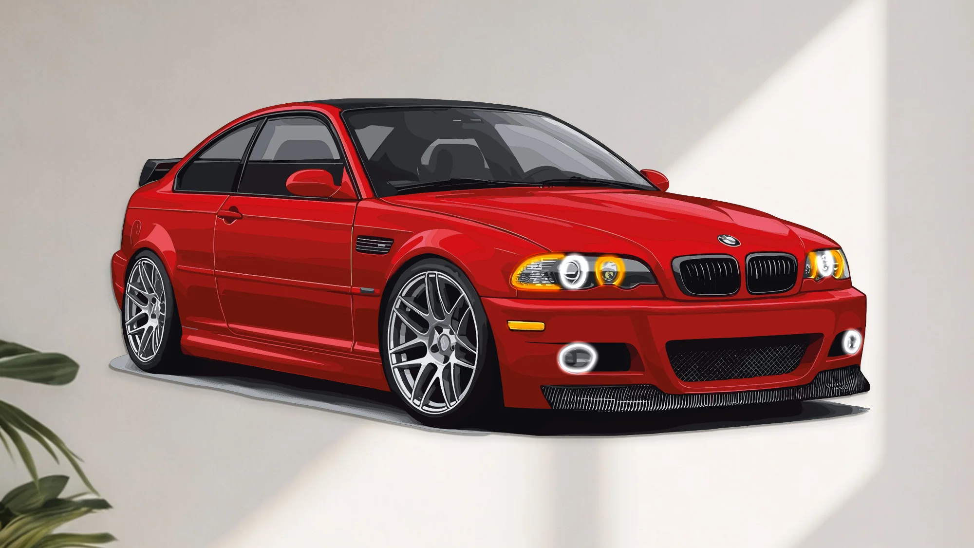 Modello Turbo E46 Perspective Neon Car Wall Art on white background