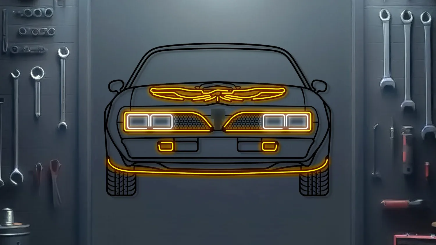 Modello Turbo custom metal car wall art on white background